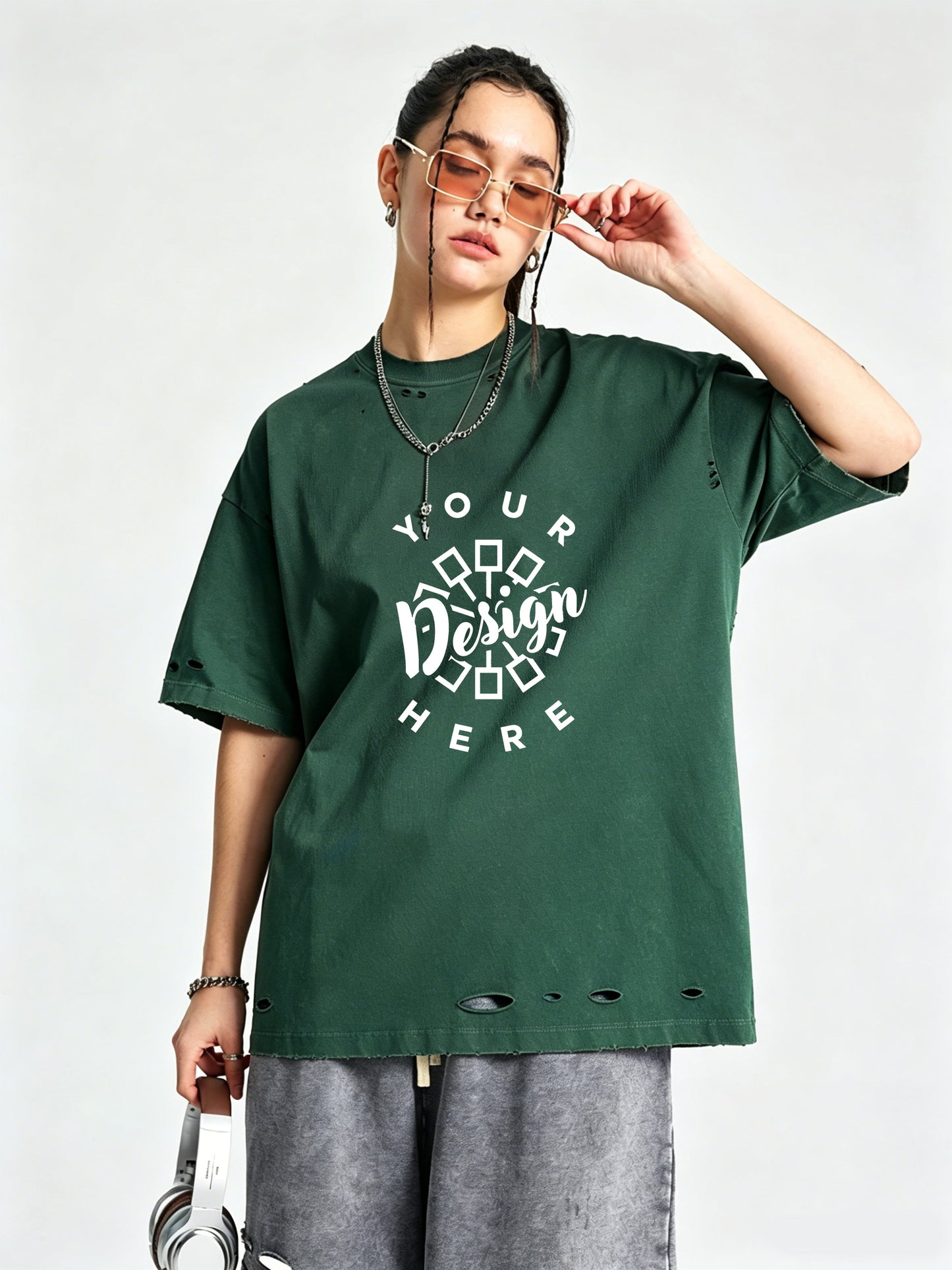 300g Distressed Destroyed Washed Tee | Custom Print
