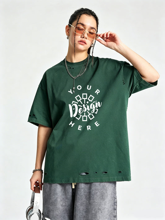 300g Distressed Destroyed Washed Tee | Custom Print