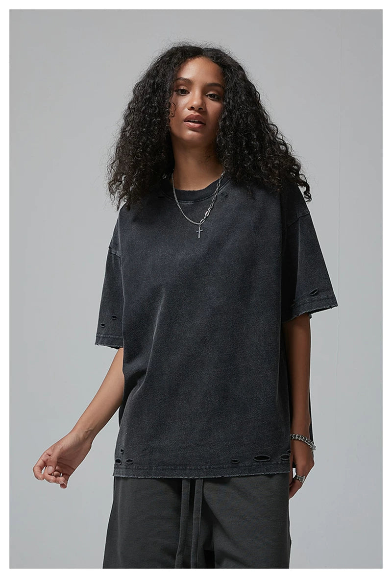 300g Distressed Destroyed Washed Tee | Custom Print