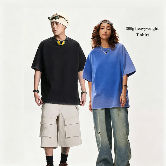 300g Washed Gradient Vintage Tee | Custom Print